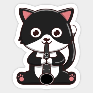Cute Tuxedo Cat Playing The Clarinet Sticker